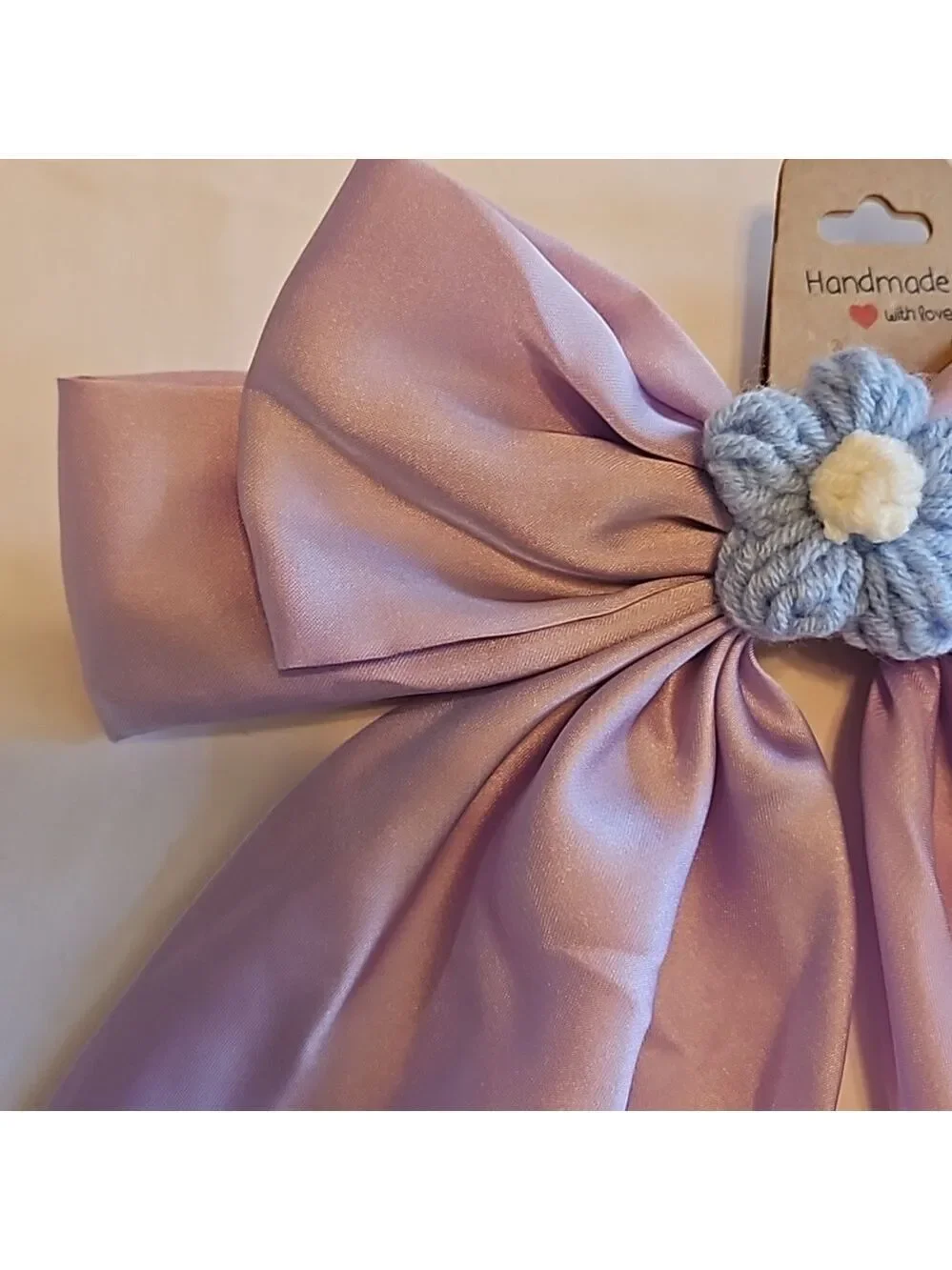 Hand Crafted lavander bow hair clip barrette clip bohemian crochet blue flower